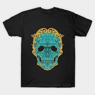 Skull head turquoise with art vintage gold. T-Shirt